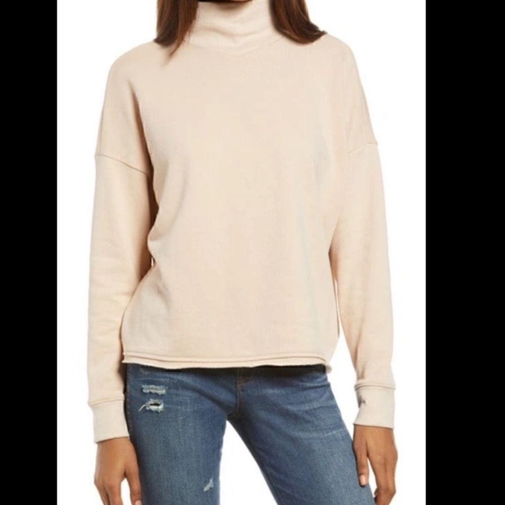 Madewell Hemp Cotton Mock Neck Raw Hem Sweatshirt Avalon Pink - Size Small